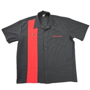 Be‎ Retro Bowling Shirt USA Made Black Red Martini Graphic 100% Poly Men's L